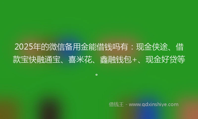 2025年的微信备用金能借钱吗有：现金侠途、借款宝快融通宝、喜米花、鑫融钱包+、现金好贷等。