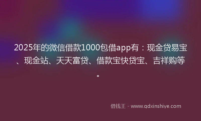 2025年的微信借款1000包借app有：现金贷易宝、现金站、天天富贷、借款宝快贷宝、吉祥购等。