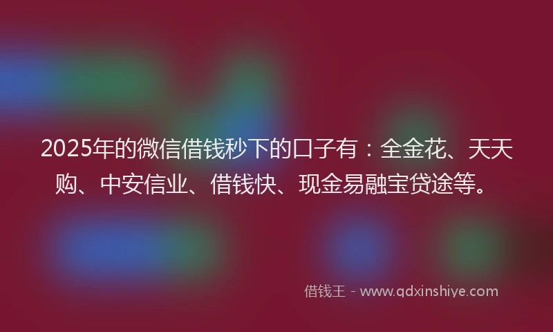 2025年的微信借钱秒下的口子有：全金花、天天购、中安信业、借钱快、现金易融宝贷途等。