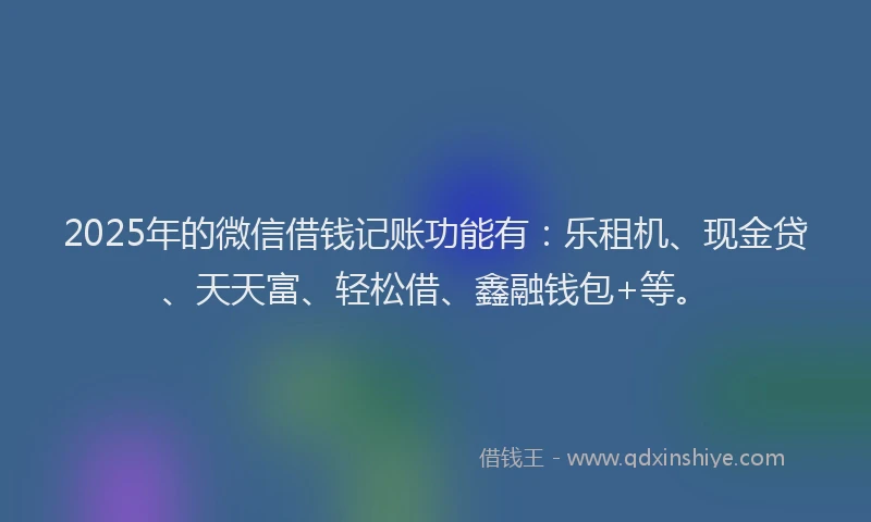 2025年的微信借钱记账功能有：乐租机、现金贷、天天富、轻松借、鑫融钱包+等。