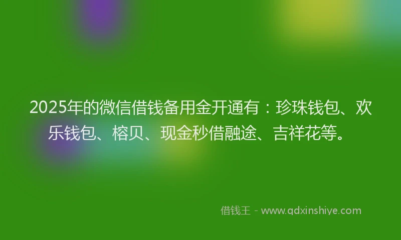 2025年的微信借钱备用金开通有：珍珠钱包、欢乐钱包、榕贝、现金秒借融途、吉祥花等。