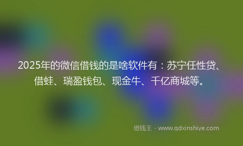2025年的微信借钱的是啥软件有：苏宁任性贷、借蛙、瑞盈钱包、现金牛、千亿商城等。