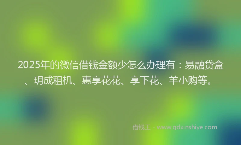 2025年的微信借钱金额少怎么办理有：易融贷盒、玥成租机、惠享花花、享下花、羊小购等。