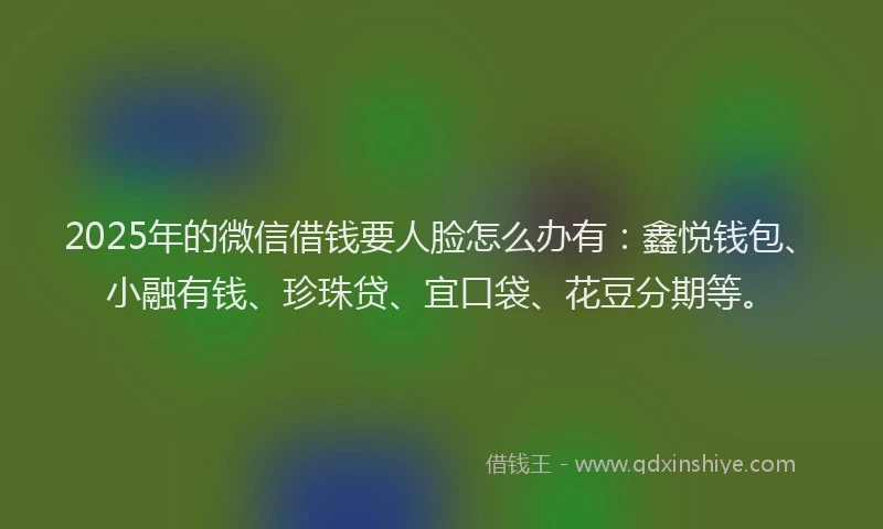 2025年的微信借钱要人脸怎么办有：鑫悦钱包、小融有钱、珍珠贷、宜口袋、花豆分期等。