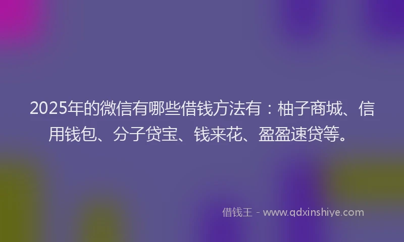 2025年的微信有哪些借钱方法有：柚子商城、信用钱包、分子贷宝、钱来花、盈盈速贷等。