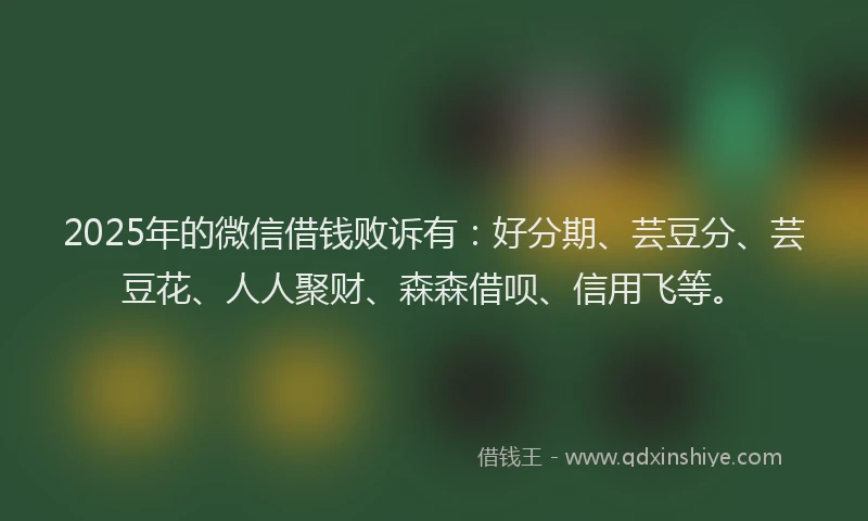 2025年的微信借钱败诉有：好分期、芸豆分、芸豆花、人人聚财、森森借呗、信用飞等。