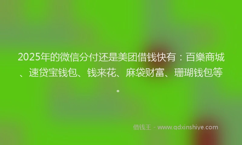 2025年的微信分付还是美团借钱快有：百樂商城、速贷宝钱包、钱来花、麻袋财富、珊瑚钱包等。