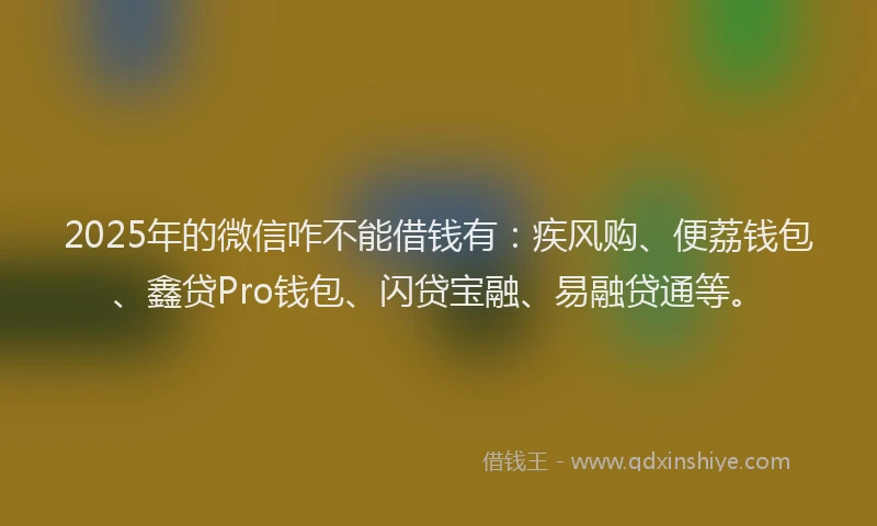 2025年的微信咋不能借钱有：疾风购、便荔钱包、鑫贷Pro钱包、闪贷宝融、易融贷通等。