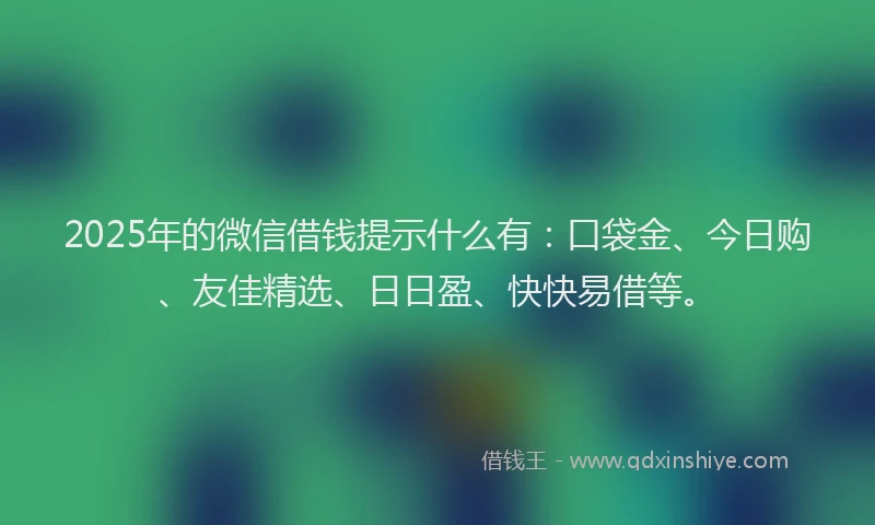 2025年的微信借钱提示什么有：口袋金、今日购、友佳精选、日日盈、快快易借等。