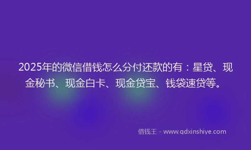 2025年的微信借钱怎么分付还款的有：星贷、现金秘书、现金白卡、现金贷宝、钱袋速贷等。