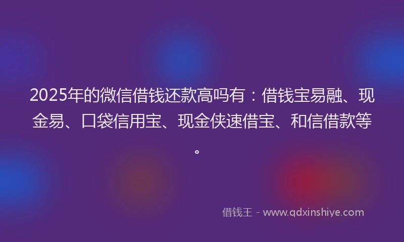 2025年的微信借钱还款高吗有：借钱宝易融、现金易、口袋信用宝、现金侠速借宝、和信借款等。