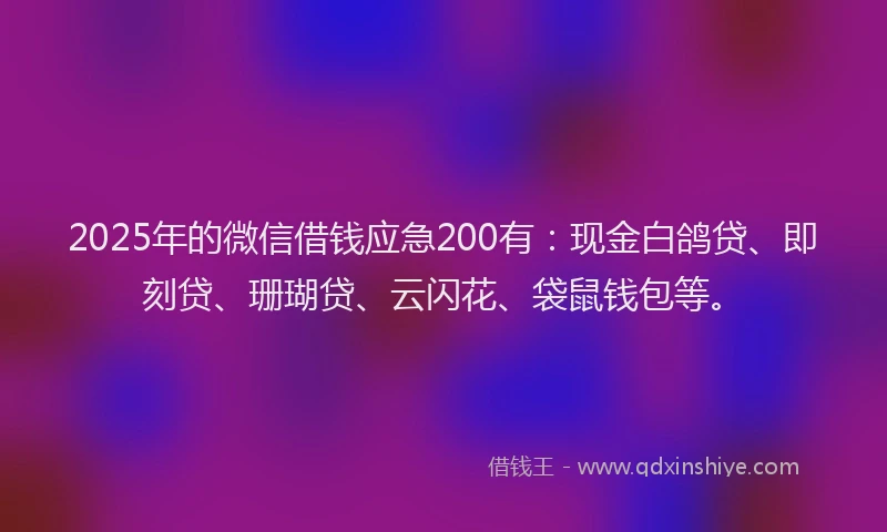 2025年的微信借钱应急200有：现金白鸽贷、即刻贷、珊瑚贷、云闪花、袋鼠钱包等。