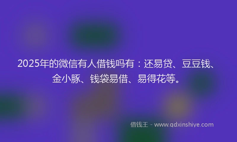 2025年的微信有人借钱吗有：还易贷、豆豆钱、金小豚、钱袋易借、易得花等。