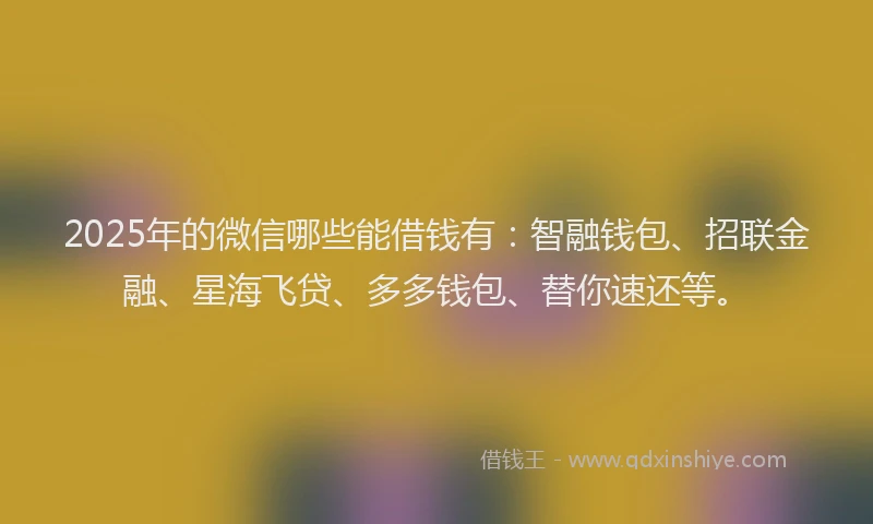 2025年的微信哪些能借钱有：智融钱包、招联金融、星海飞贷、多多钱包、替你速还等。