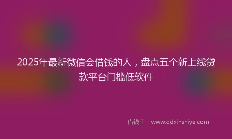2025年最新微信会借钱的人，盘点五个新上线贷款平台门槛低软件