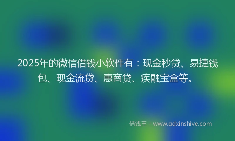 2025年的微信借钱小软件有：现金秒贷、易捷钱包、现金流贷、惠商贷、疾融宝盒等。