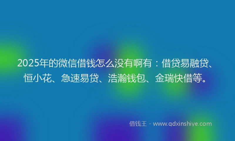 2025年的微信借钱怎么没有啊有:借贷易融贷、恒小花、急速易贷、浩瀚钱包、金瑞快借等。