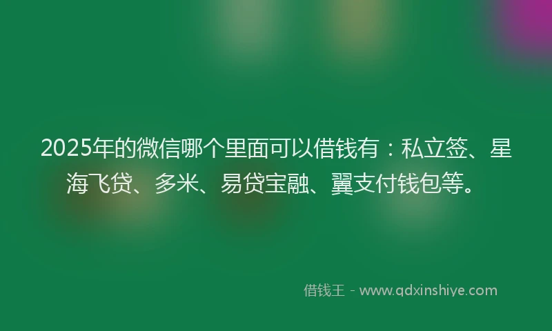 2025年的微信哪个里面可以借钱有：私立签、星海飞贷、多米、易贷宝融、翼支付钱包等。
