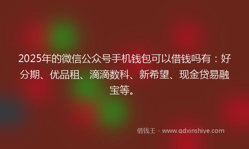 2025年的微信公众号手机钱包可以借钱吗有：好分期、优品租、滴滴数科、新希望、现金贷易融宝等。
