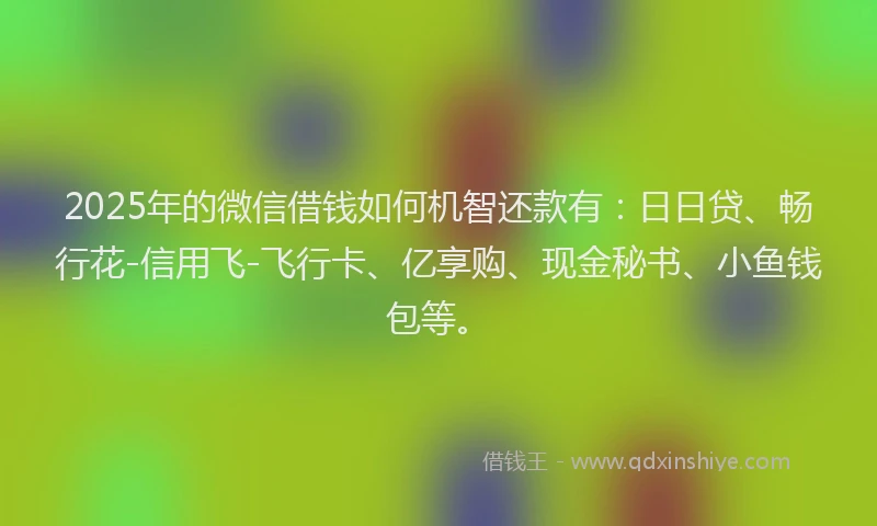 2025年的微信借钱如何机智还款有：日日贷、畅行花-信用飞-飞行卡、亿享购、现金秘书、小鱼钱包等。
