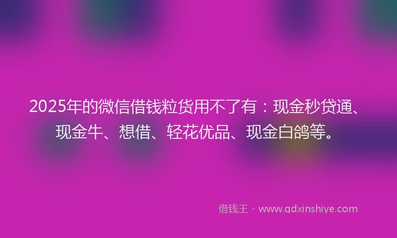 2025年的微信借钱粒货用不了有：现金秒贷通、现金牛、想借、轻花优品、现金白鸽等。