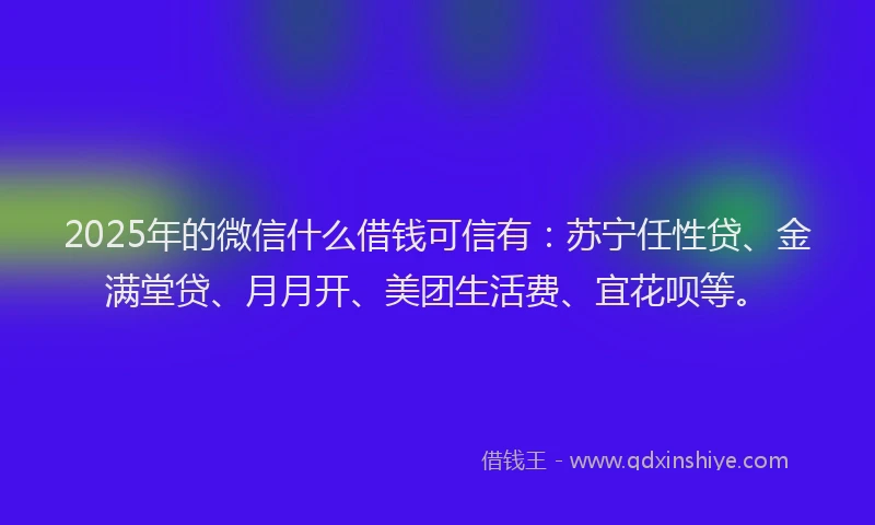 2025年的微信什么借钱可信有：苏宁任性贷、金满堂贷、月月开、美团生活费、宜花呗等。