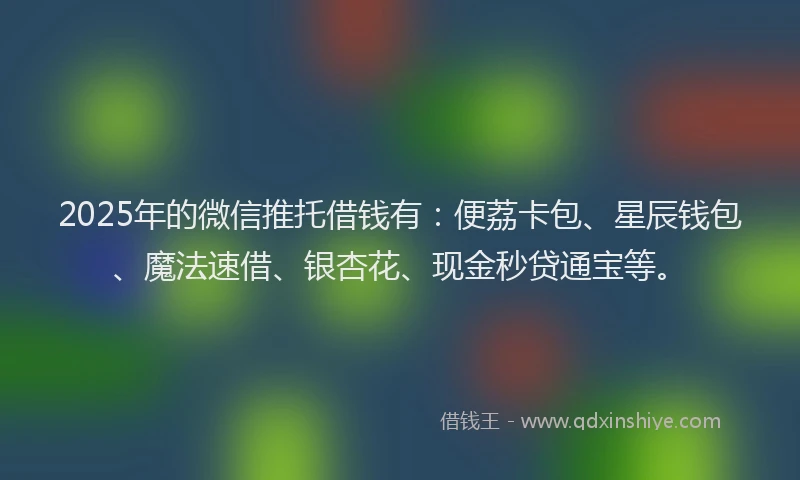 2025年的微信推托借钱有:便荔卡包、星辰钱包、魔法速借、银杏花、现金秒贷通宝等。