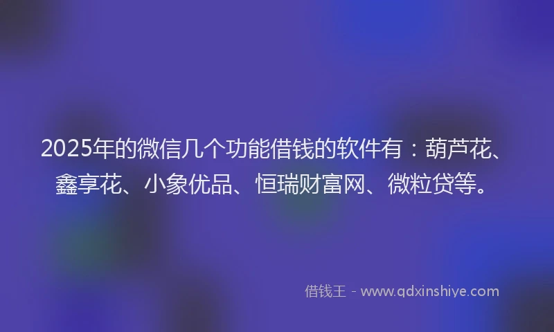 2025年的微信几个功能借钱的软件有：葫芦花、鑫享花、小象优品、恒瑞财富网、微粒贷等。