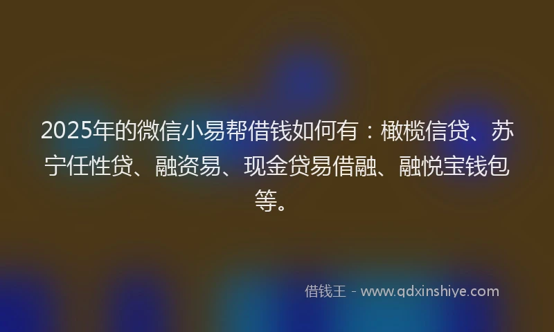 2025年的微信小易帮借钱如何有：橄榄信贷、苏宁任性贷、融资易、现金贷易借融、融悦宝钱包等。