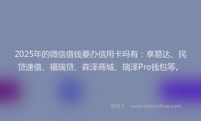 2025年的微信借钱要办信用卡吗有：享易达、民贷速借、福瑞贷、森泽商城、瑞泽Pro钱包等。
