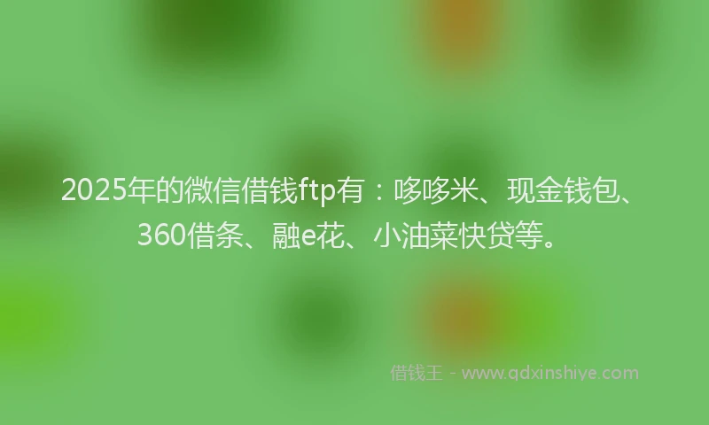 2025年的微信借钱ftp有：哆哆米、现金钱包、360借条、融e花、小油菜快贷等。