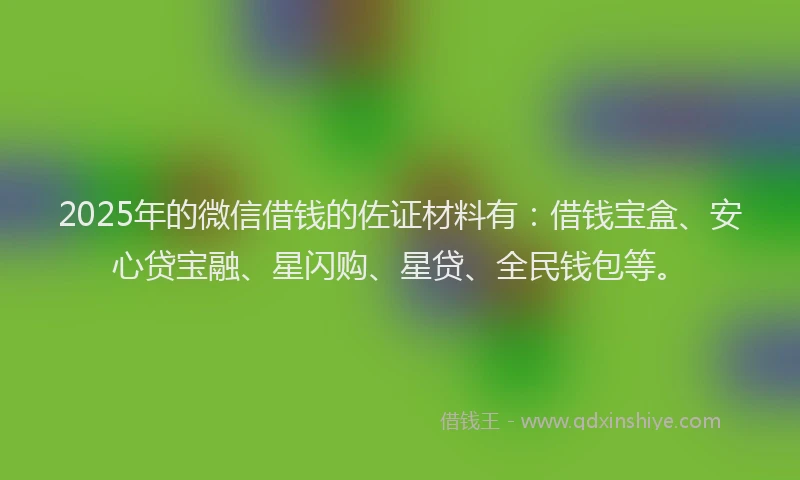 2025年的微信借钱的佐证材料有：借钱宝盒、安心贷宝融、星闪购、星贷、全民钱包等。