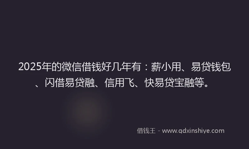 2025年的微信借钱好几年有：薪小用、易贷钱包、闪借易贷融、信用飞、快易贷宝融等。