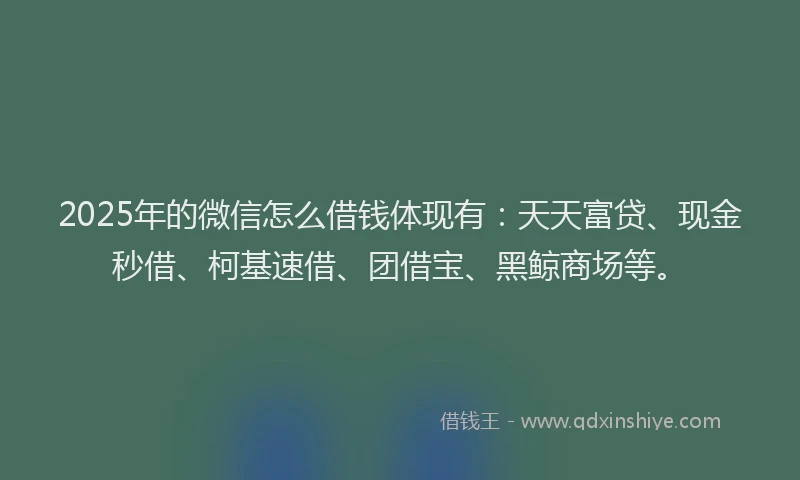 2025年的微信怎么借钱体现有：天天富贷、现金秒借、柯基速借、团借宝、黑鲸商场等。