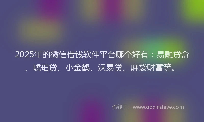 2025年的微信借钱软件平台哪个好有：易融贷盒、琥珀贷、小金鹤、沃易贷、麻袋财富等。