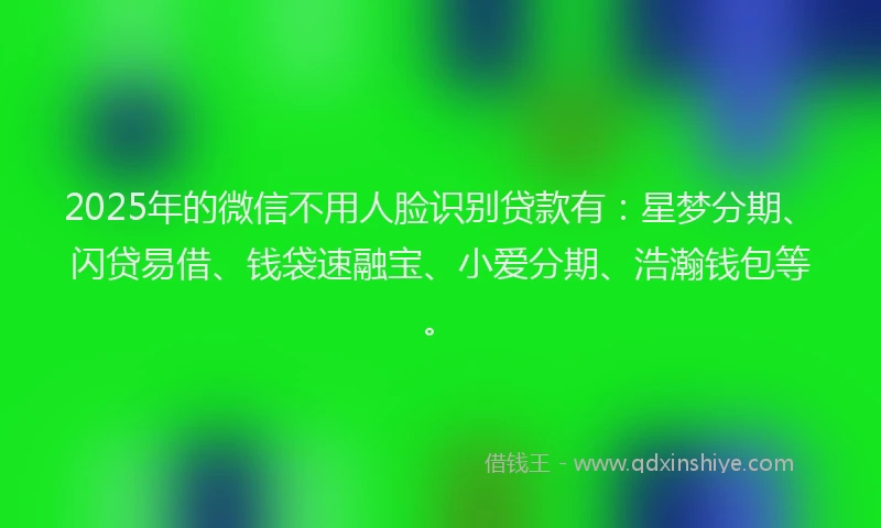 2025年的微信不用人脸识别贷款有：星梦分期、闪贷易借、钱袋速融宝、小爱分期、浩瀚钱包等。