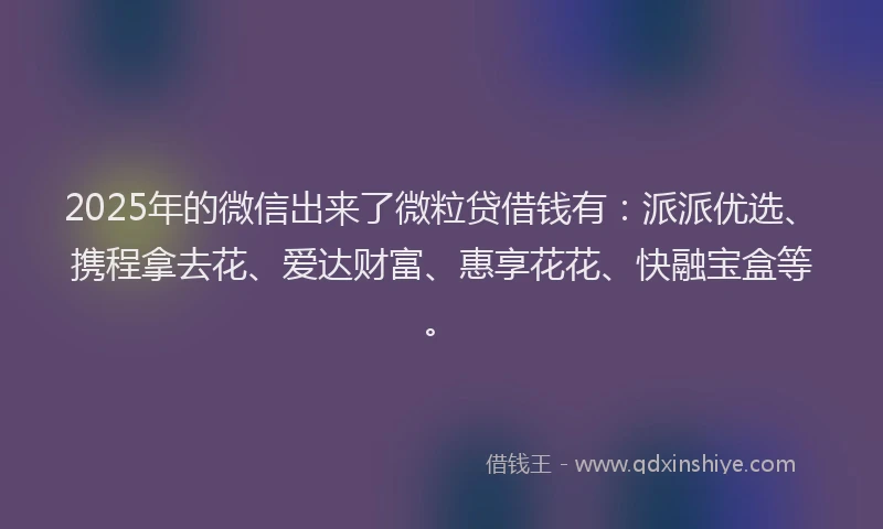 2025年的微信出来了微粒贷借钱有：派派优选、携程拿去花、爱达财富、惠享花花、快融宝盒等。