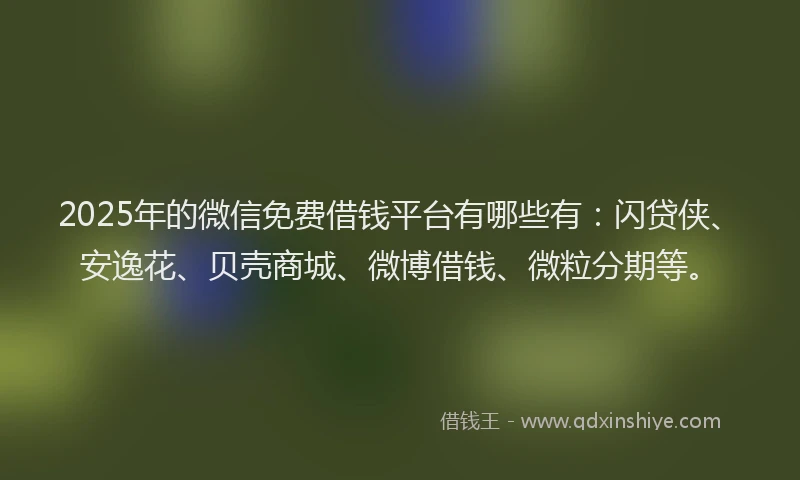 2025年的微信免费借钱平台有哪些有：闪贷侠、安逸花、贝壳商城、微博借钱、微粒分期等。