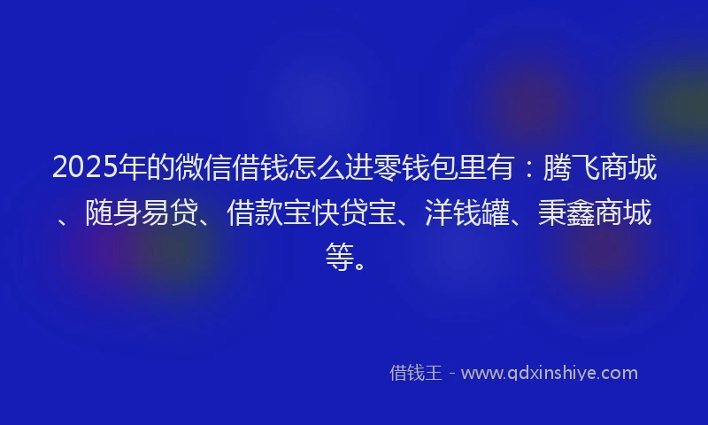 2025年的微信借钱怎么进零钱包里有：腾飞商城、随身易贷、借款宝快贷宝、洋钱罐、秉鑫商城等。
