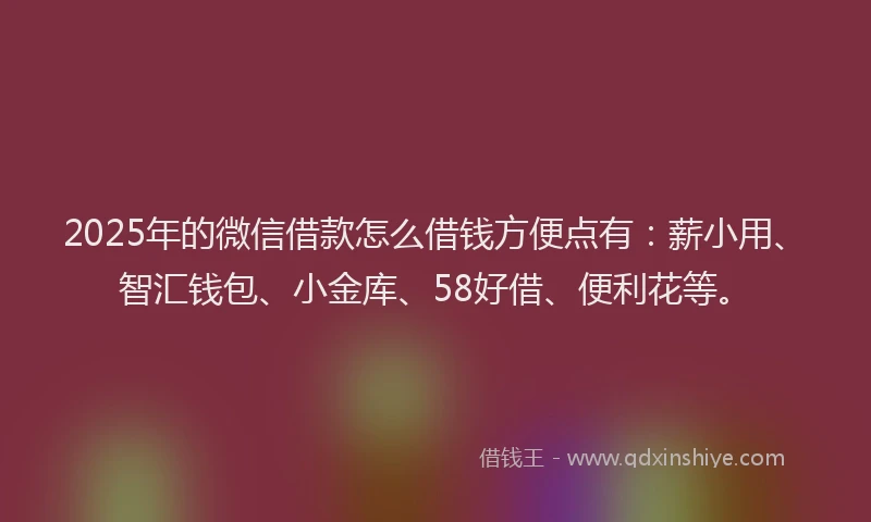 2025年的微信借款怎么借钱方便点有：薪小用、智汇钱包、小金库、58好借、便利花等。