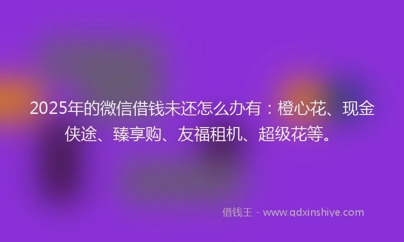 2025年的微信借钱未还怎么办有：橙心花、现金侠途、臻享购、友福租机、超级花等。