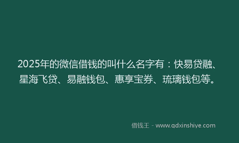 2025年的微信借钱的叫什么名字有：快易贷融、星海飞贷、易融钱包、惠享宝券、琉璃钱包等。