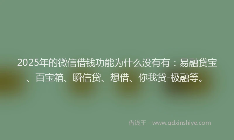 2025年的微信借钱功能为什么没有有：易融贷宝、百宝箱、瞬信贷、想借、你我贷-极融等。