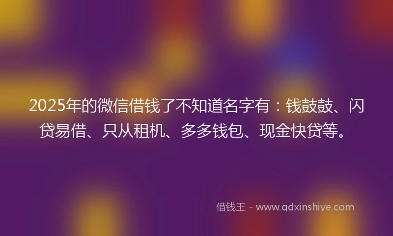 2025年的微信借钱了不知道名字有：钱鼓鼓、闪贷易借、只从租机、多多钱包、现金快贷等。