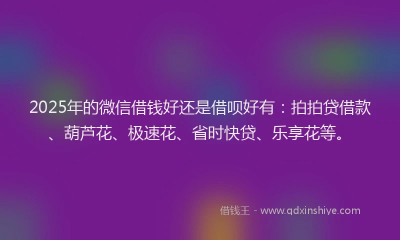 2025年的微信借钱好还是借呗好有：拍拍贷借款、葫芦花、极速花、省时快贷、乐享花等。