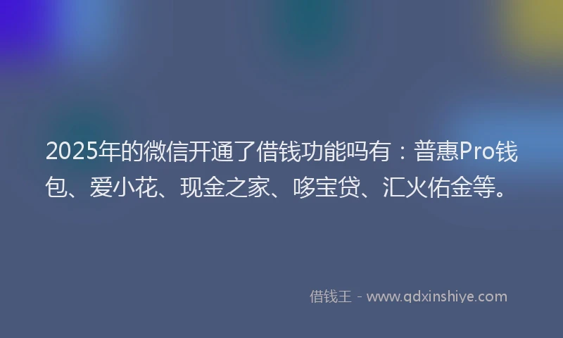 2025年的微信开通了借钱功能吗有：普惠Pro钱包、爱小花、现金之家、哆宝贷、汇火佑金等。