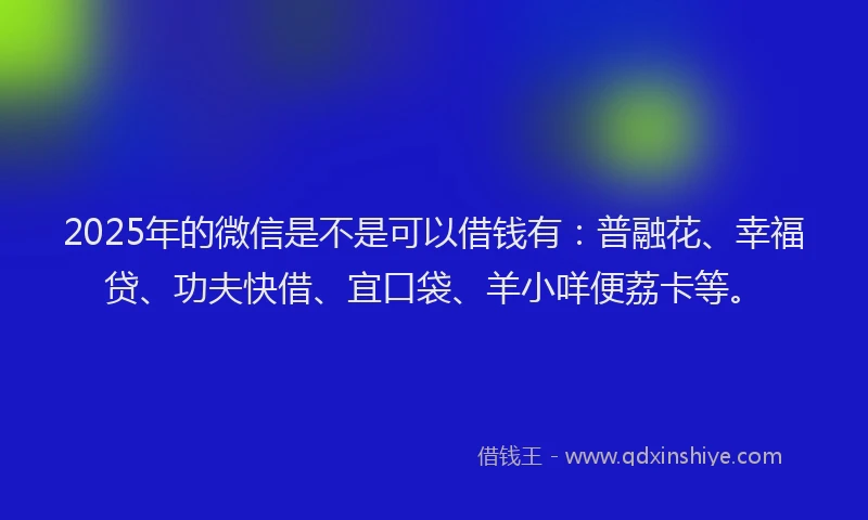 2025年的微信是不是可以借钱有：普融花、幸福贷、功夫快借、宜口袋、羊小咩便荔卡等。