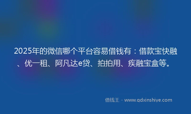2025年的微信哪个平台容易借钱有：借款宝快融、优一租、阿凡达e贷、拍拍用、疾融宝盒等。