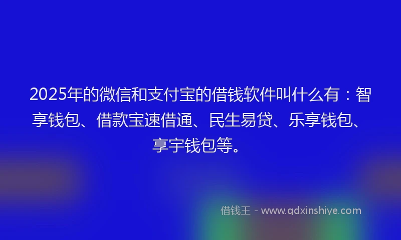 2025年的微信和支付宝的借钱软件叫什么有：智享钱包、借款宝速借通、民生易贷、乐享钱包、享宇钱包等。