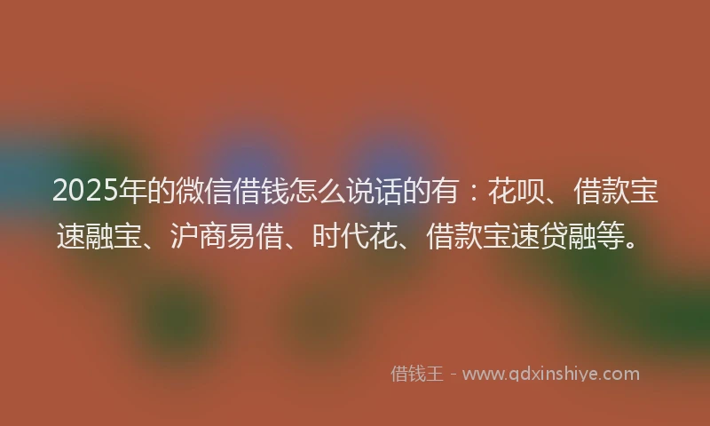 2025年的微信借钱怎么说话的有：花呗、借款宝速融宝、沪商易借、时代花、借款宝速贷融等。